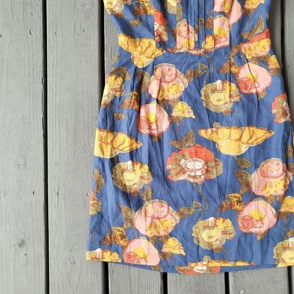 Anthro Maeve Peony Slip Dress Silk Blend Floral Strappy Open Back Blue Size 10 - Picture 5 of 13